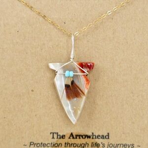 Navajo Arrowhead Necklace - with feather - gold filled chain